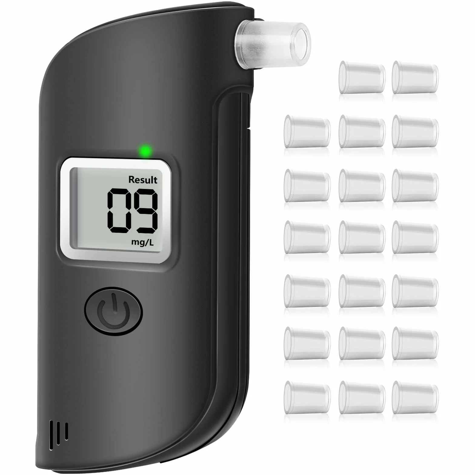 AiQInu Alcoholimetro Homologado Profesional, con Pantalla Digital LCD y 20 Boquillas,Precisión de Grado, Alcolimetros Personal para Uso Doméstico y Profesional - Negro