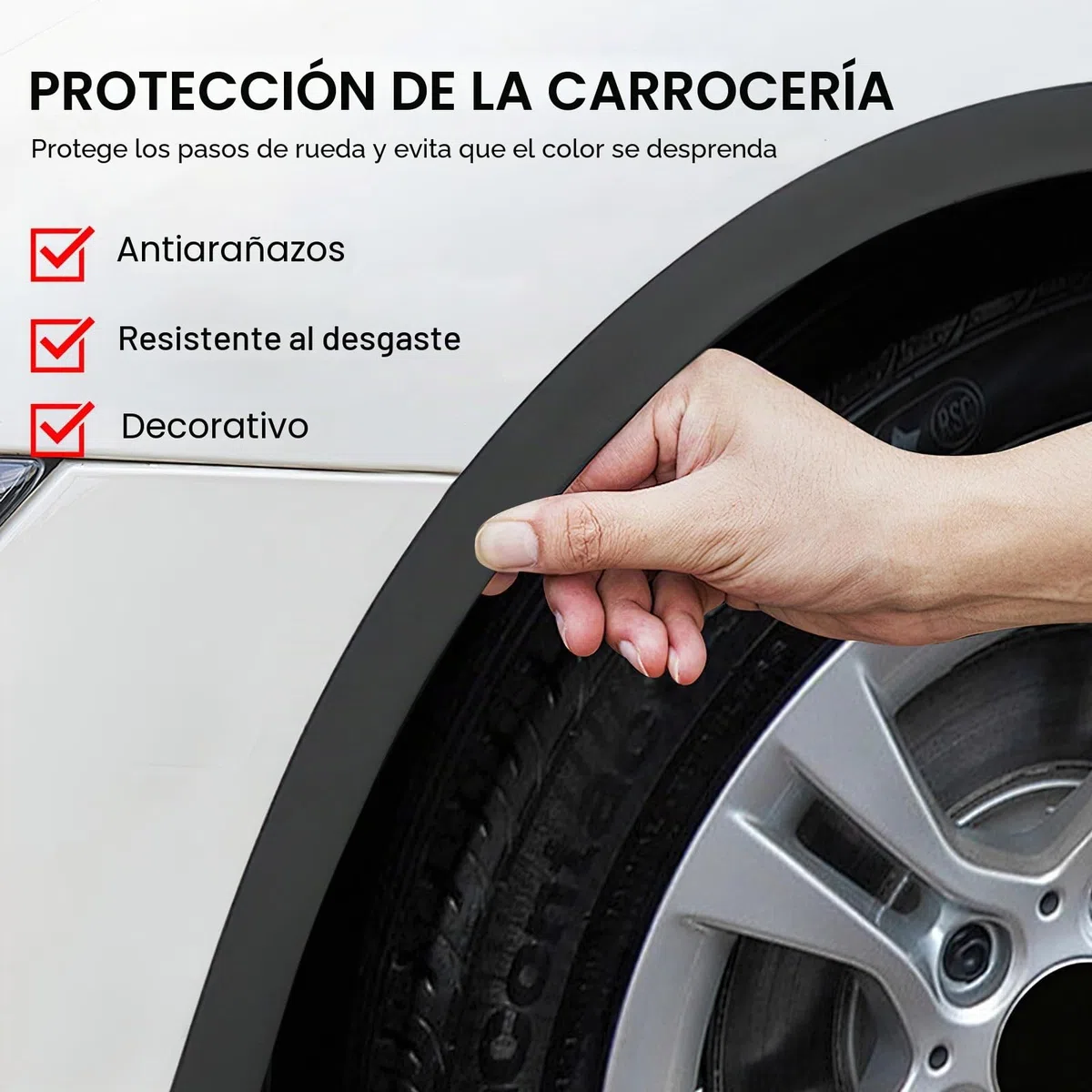 2 Artículos Tira de Paso de Rueda Universal, Bengalas de Guardabarros, Extensión del Paso de Rueda, Ampliación del Guardabarros para Coche (1.5 m, Negro)