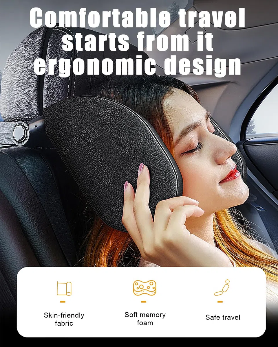 Zawaer Reposacabezas Coche, Reposacabezas Coche Niño, Reposacabezas Lateral Del Coche, Soporte Cabeza Niño Coche, 360 Grados Ajustable de Cuero Transpirable Apoya Cabeza Coche para Adultos Niño.negro