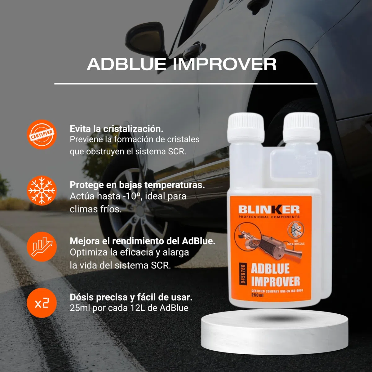 Blinker - AdBlue Improver - Tratamiento para Sistema SCR - Elimina Cristalización y Obstrucciones - Mejora el Rendimiento del AdBlue en Vehículos - Cámara de Dosificación - Envase de 250 ml