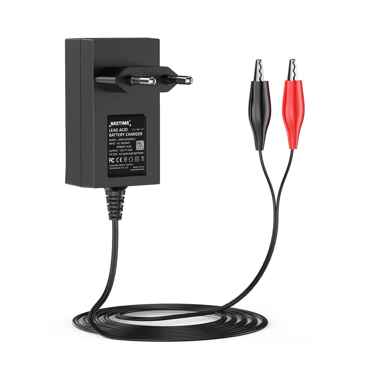 NASTIMA 6V 0,5A Cargador de batería de Plomo ácido Sellado (SLA) para batería Moultrie con Pinzas Rojas y Negras y luz indicadora LED