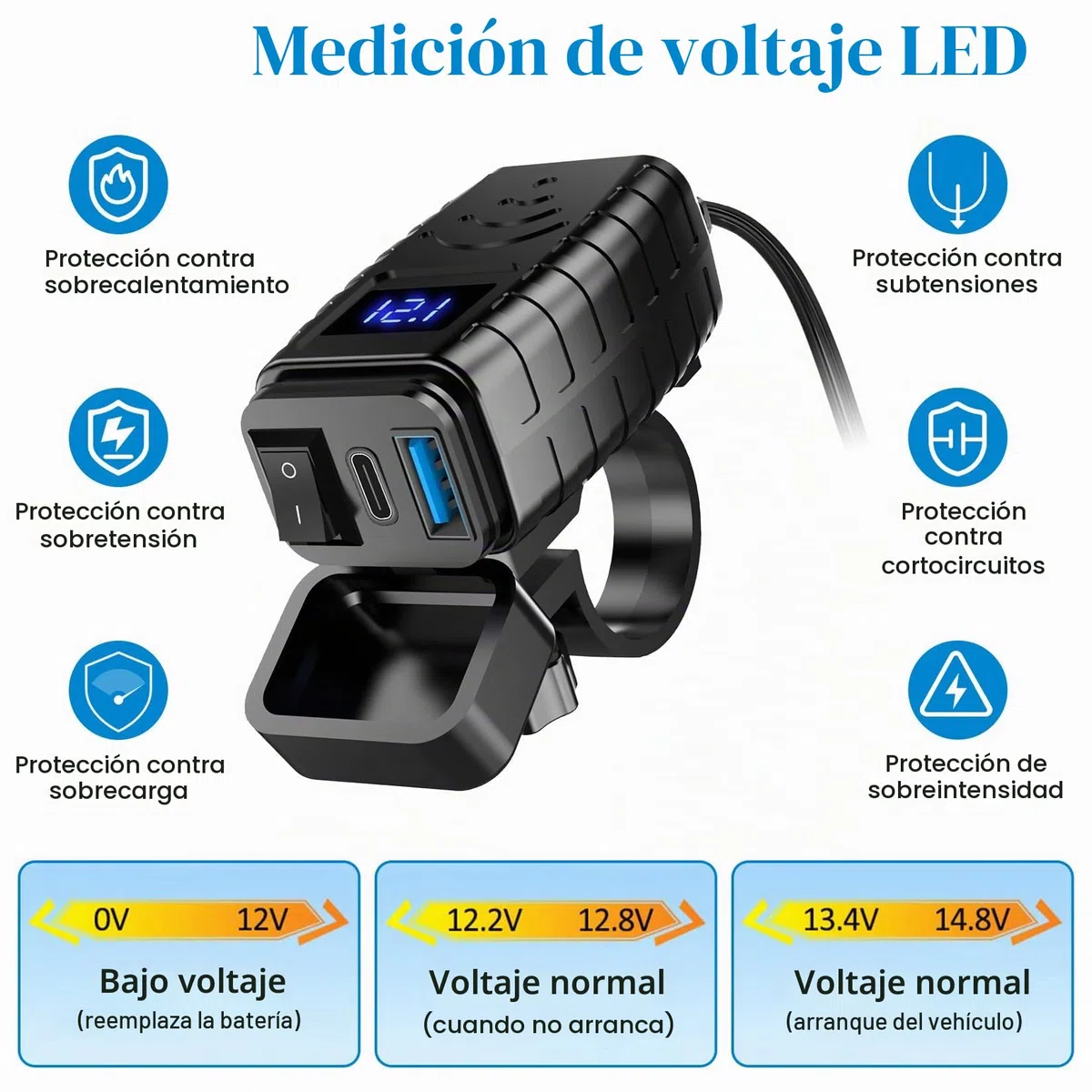 Idota - Enchufe USB impermeable para moto con interruptor de encendido/apagado y cable de carga rápida tipo C Multi USB para moto y autocaravanas