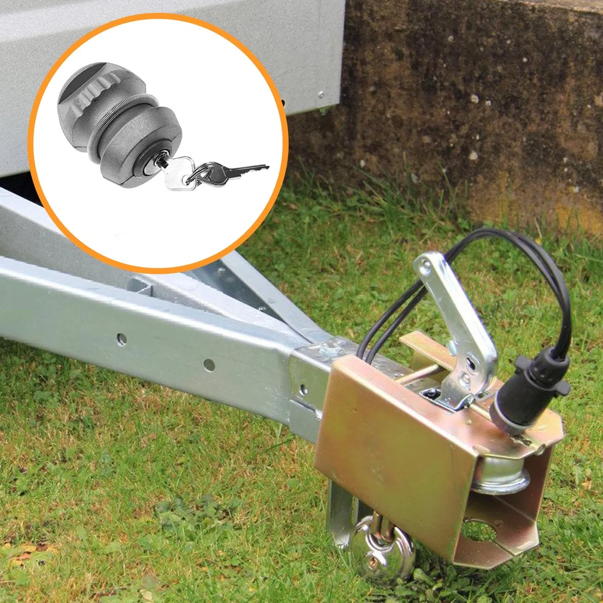 Candado de remolque de aleación de zinc, para caravanas: seguridad Hitchlock con 2 llaves, resistente cerradura de bola antirrobo para enganches de remolque comunes, plata