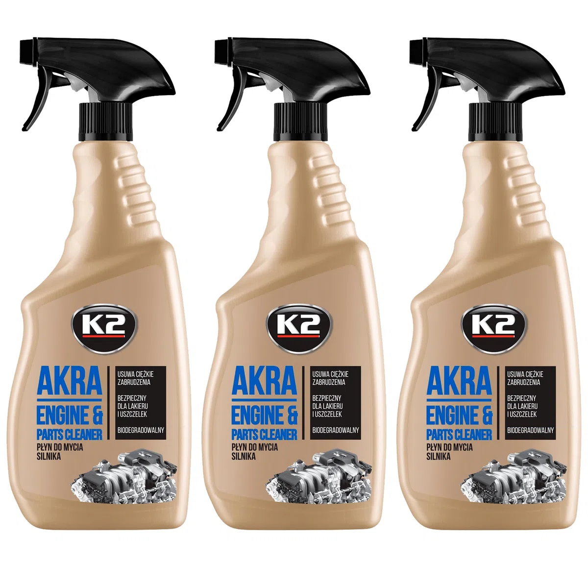 K2 Spray Limpiador Desengrasante para Motor Pack de 3 - Limpia Superficies Externas Aceite,Grasa,Polvo y Suciedad Adherida Herramientas y Suelos - Akra 750ml