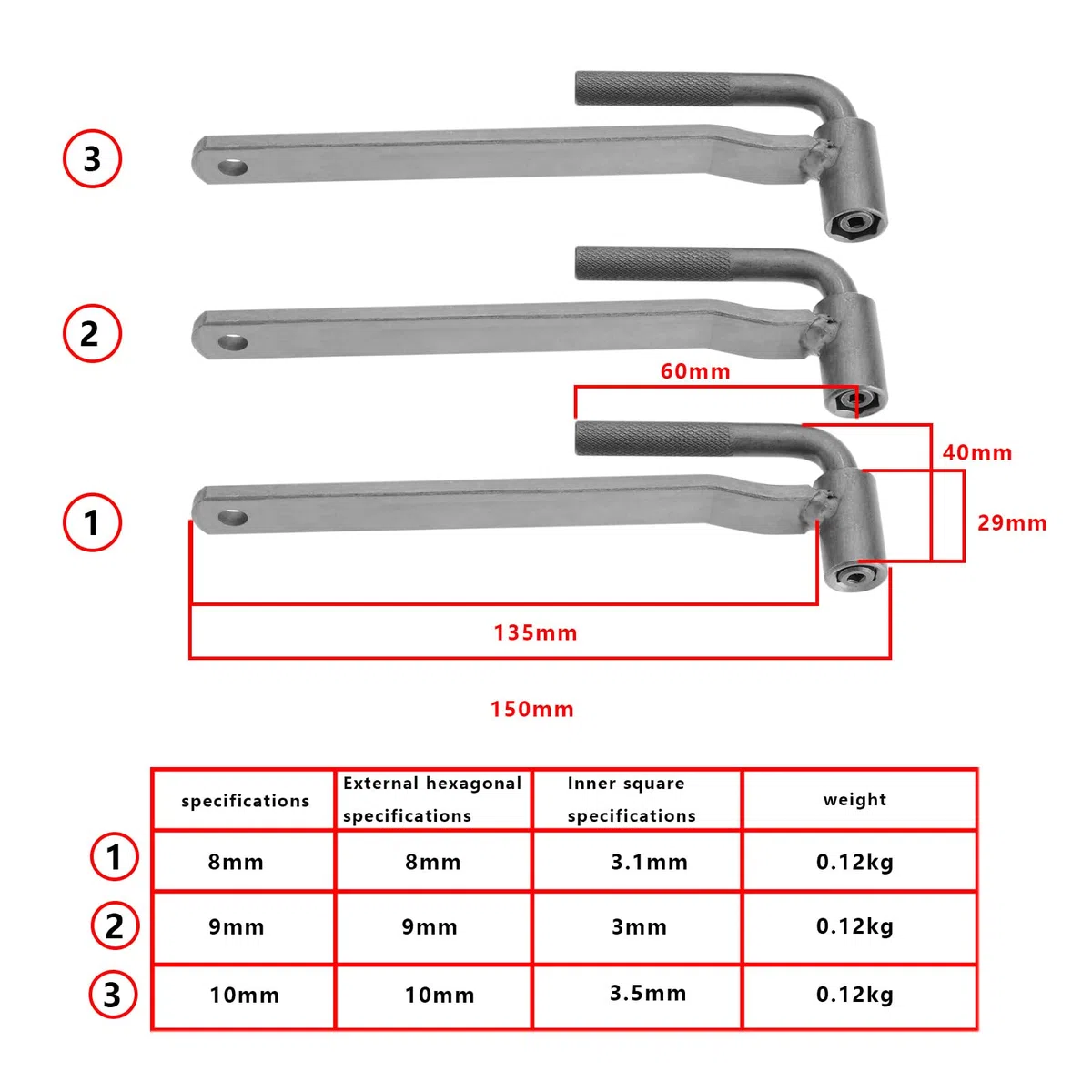 ECSiNG 3 Uds Herramienta de Ajuste de Válvula de Motor 8mm 9mm 10mm Hexágono 3,1mm 3mm 3,5mm Agujero Cuadrado Llave de Tornillo de Motor de Motocicleta Herramienta de Válvula