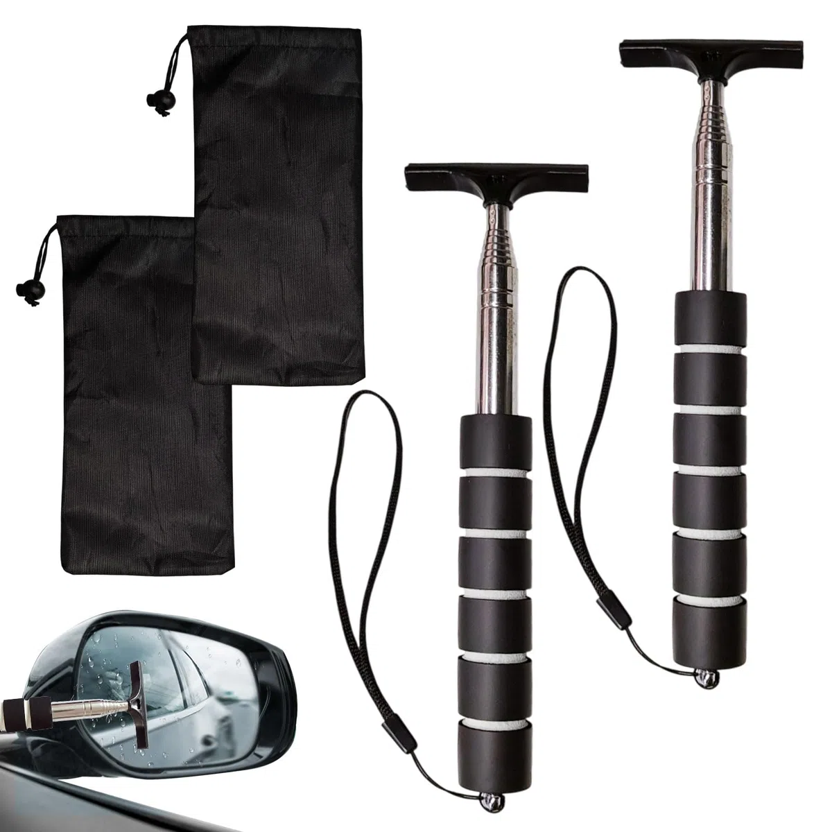 2 Piezas Limpiaparabrisas Retráctil Escobilla de Espejo Lateral de Coche Limpiaparabrisas de Espejo Escobilla Telescópica Retrovisor Limpiador de Agua, Apto para Todos Los Vehículos (Negro)