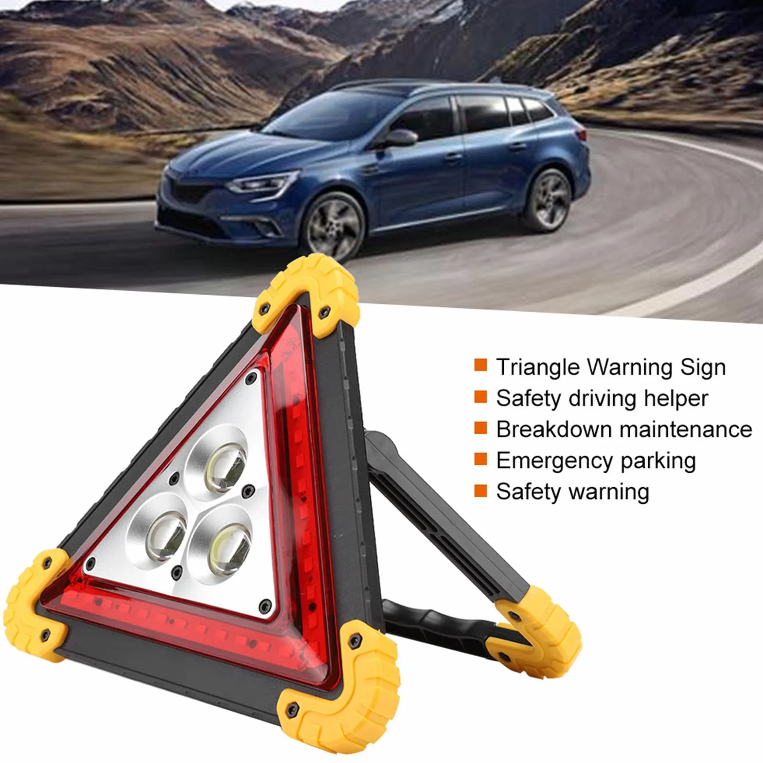 TriáNgulo Luz Emergencia, LED Roja Triángulo de Advertencia para Coche, Señal de Parada Triangular de Seguridad de Emergencia para Avería de Coche Multifunción de 30W, para Advertencia de Emergen