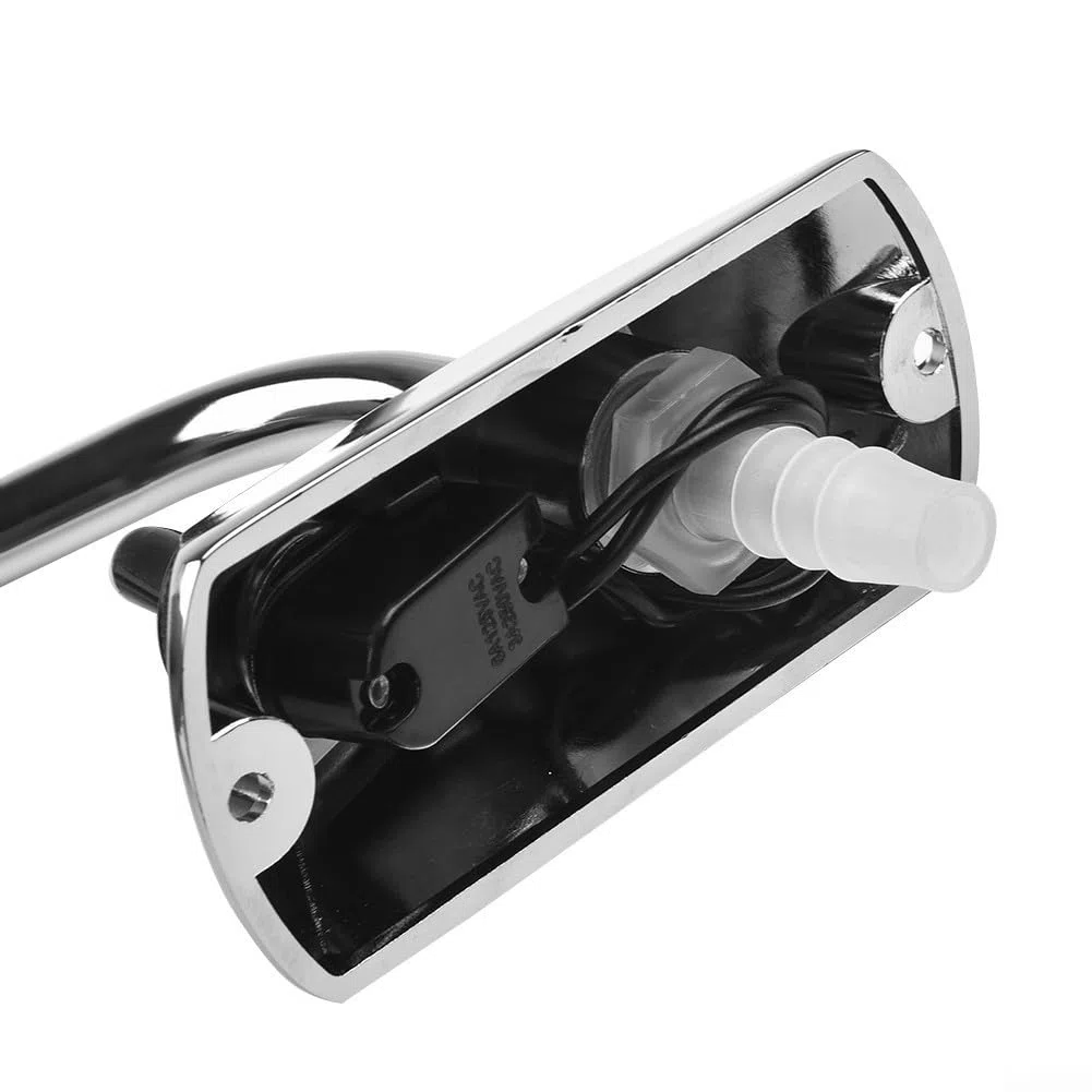 Grifo de bomba de agua eléctrico de 12 V con interruptor para caravana, barco y cocina de RV, base de aleación de zinc, boquilla oscilante de acero inoxidable, rotación de 360 grados