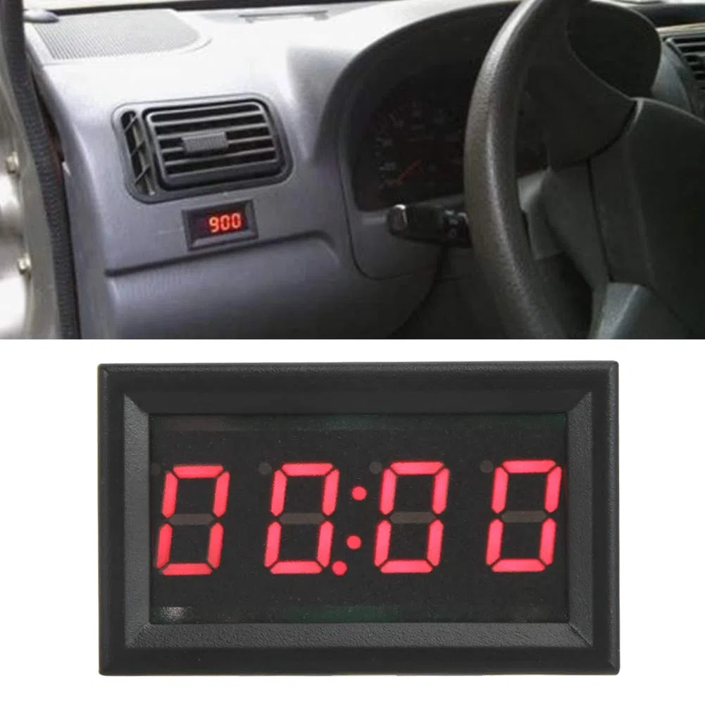 Relojes Digitales Electrónicos LED para Automóviles, Reloj Digital para Tablero de Automóvil DC 4.5-30V para Automóviles, Camiones, Barcos (opción Azul Rojo Verde)(rojo)
