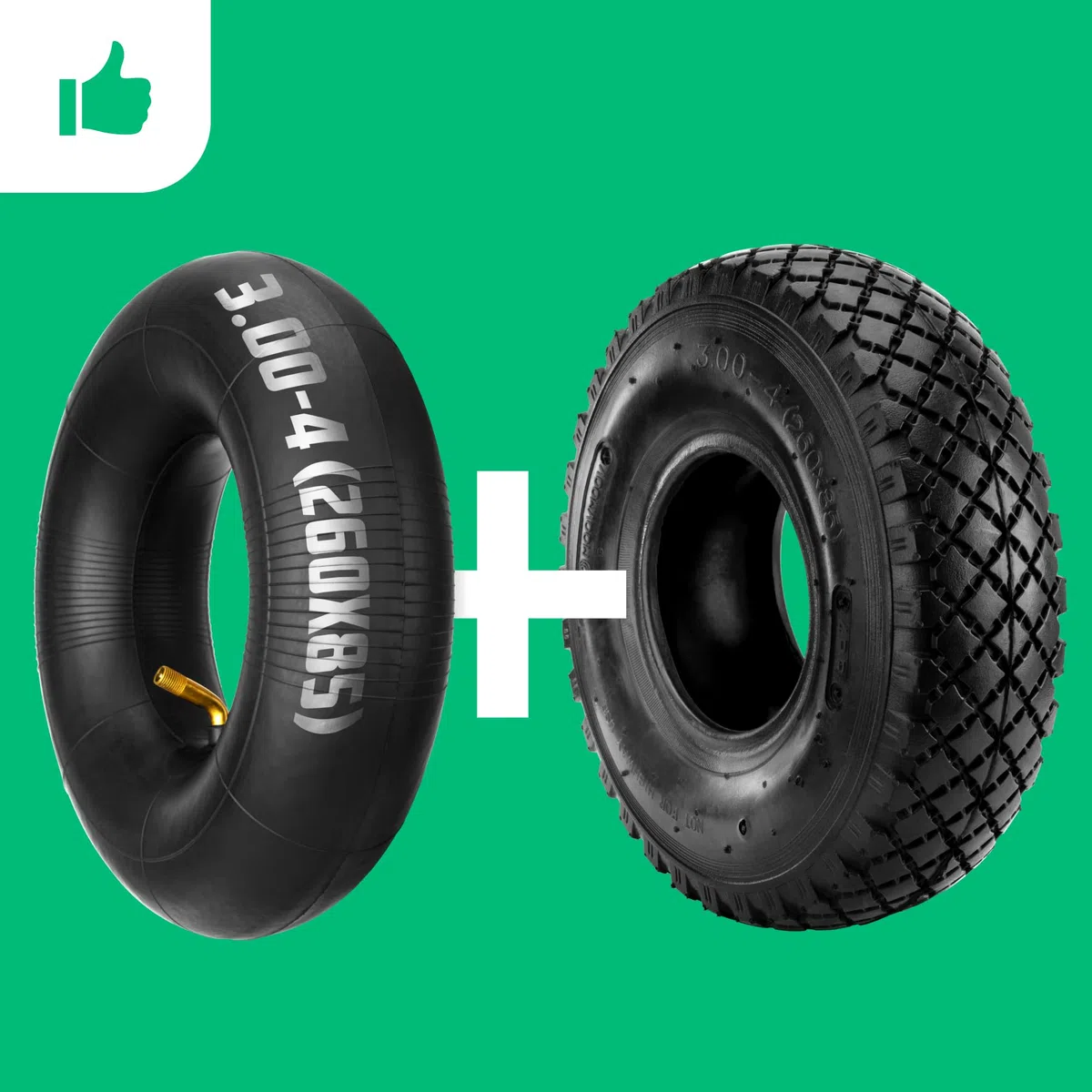 MOOVMOOV Neumático 3.00-4 (260x85) con Cámara de Aire Válvula Acodada TR87 | Compatible con Carretillas de Transporte, Remolques, Carros de Jardín de 4 Ruedas - Para Neumático 3.00-4