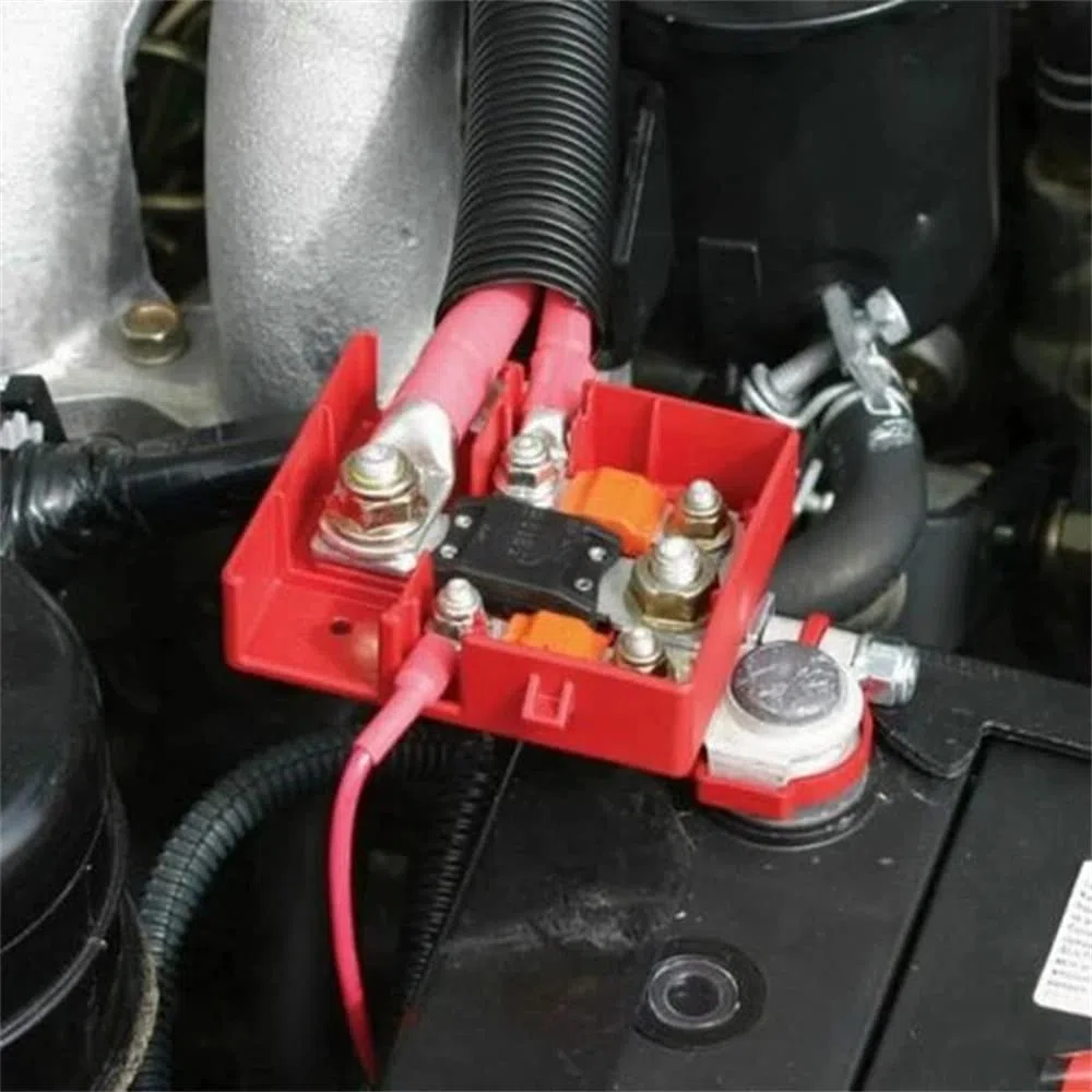 Caja de fusibles de la batería de distribución de terminales de abrazadera Conectores,32V 400A coche de liberación rápida con fusibles Conector de batería para caravanas Camper Barco Camión(Sin tapa)