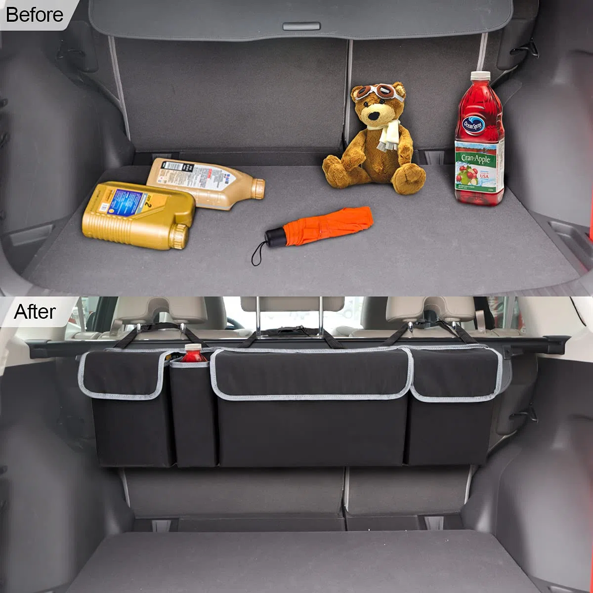 Organizador para maletero de coche, tela Oxford, plegable, bolsa de almacenamiento impermeable 600D, para asiento trasero de coche, organizador de maletero con adhesivo mágico, organizador