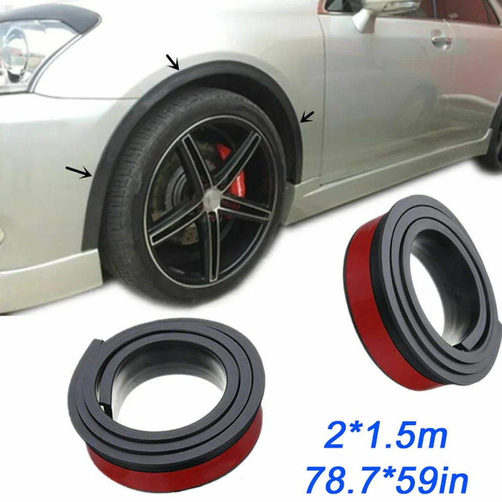 Aramox Embellecedor de Guardabarros de Rueda de Coche, 2 Piezas 1,5 M Protección de de Rueda de Coche de Goma Universal Tiras Anticolisión Molduras Embellecedor de (Negro)