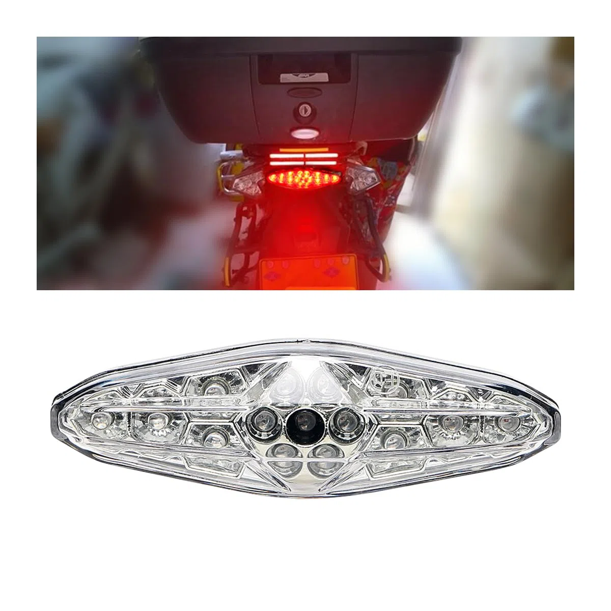 CGEAMDY Moto Luces Traseras Luces, Luces Traseras LED Motocicleta, Trasera Luz Trasera Atv, 15 LED Motocicleta Freno, Freno Lámpara Traseras Impermeable, Luz Trasera Motocicleta LED(Transparente)