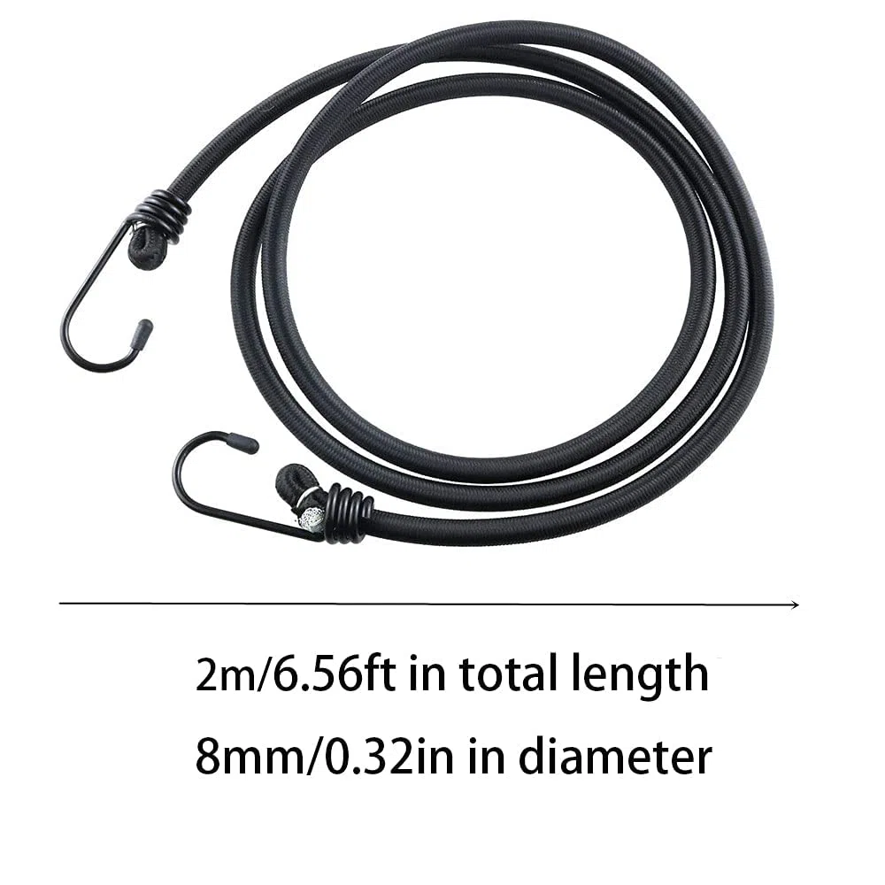 Cuerda elástica de 2 m con Gancho, Correas elásticas largas para Equipaje, Resistente, Cuerda elástica Negra para Motocicleta, Coche, Caravana, Troncos, Bicicleta, Transporte, Bloqueo