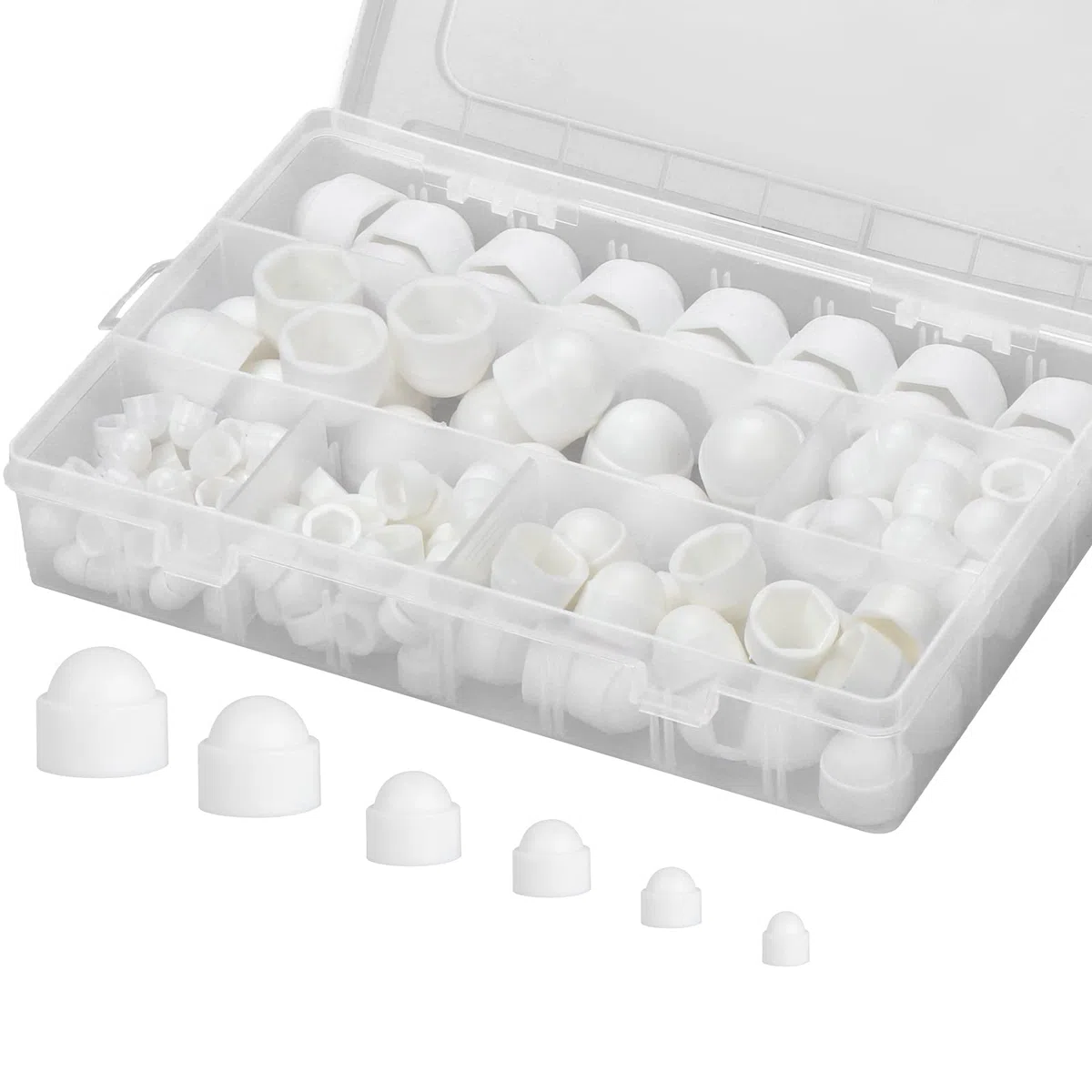 Gueenky 160 Piezas tapa de tuerca hexagonal, M4 M5 M6 M8 M10 M12 Cubierta Cúpula de Tuerca Perno Blanco Tapon Protección Tuerca para Tuercas Tuercas Tornillos
