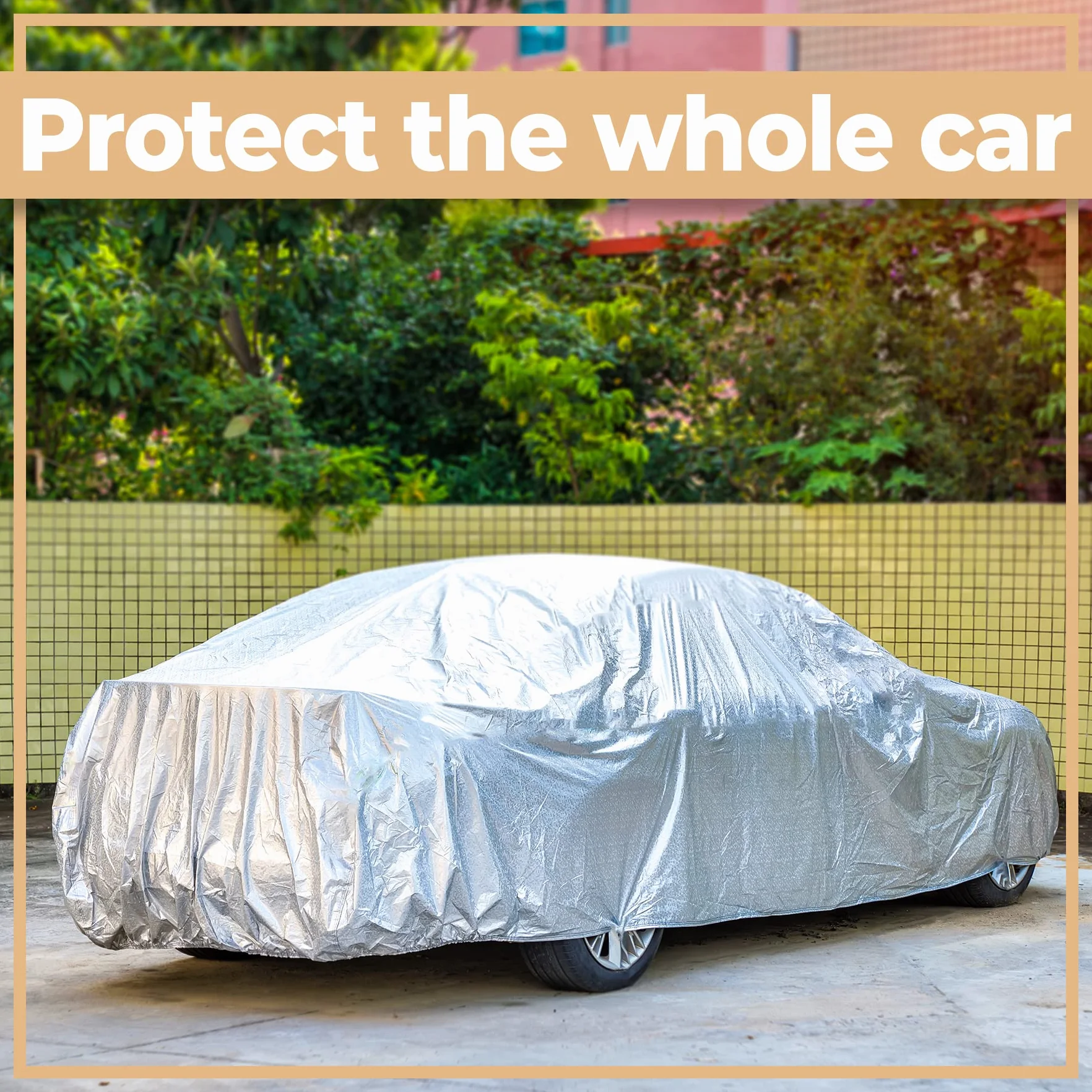 Retoo Funda Impermeable para Coche, Protección UV y contra Lluvia, PEVA, Talla L 480 cm x 175 cm x 120 cm, con Banda Elástica, Plata-Gris