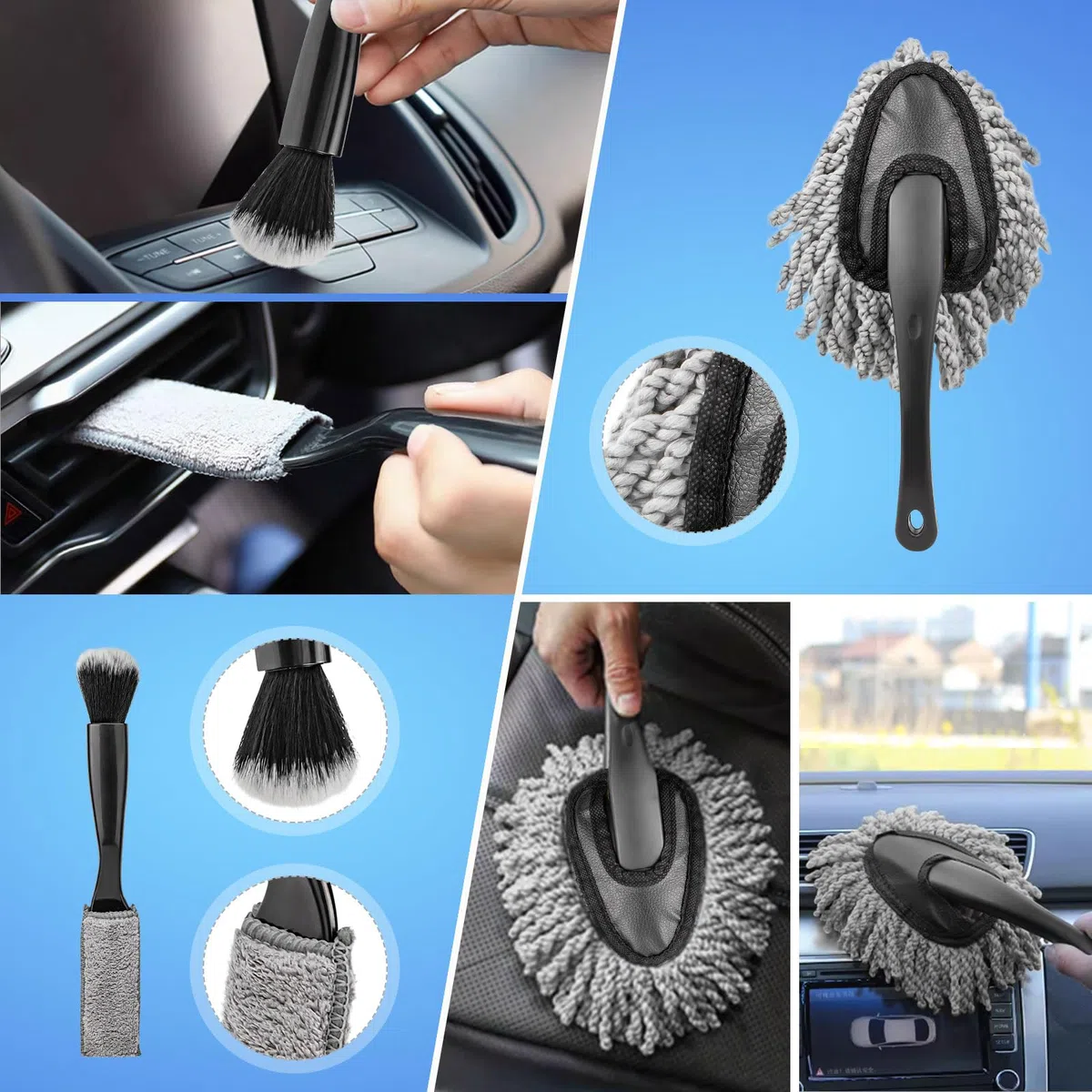 Kit Limpieza Coche, 21 Piezas Cepillo Limpieza Coche Kit de Limpieza Coche para Interior y Exterior Productos de Limpieza para Coche Kit Limpieza para Coche