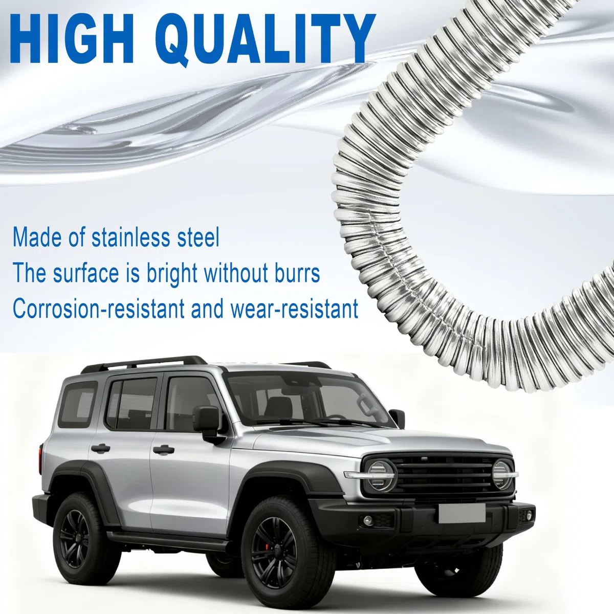 Tubo de escape de 200cm, Tubo de escape flexible portátil de 25mm en acero inoxidable, con 4 pinzas de acero inoxidable y herramienta de montaje práctica, para Calefacción de coche diesel