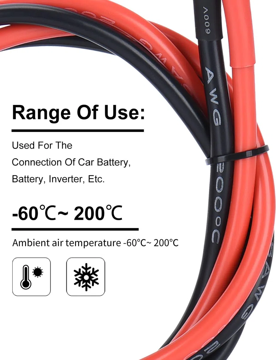 DIHOOL Cable de batería 25mm2 M8 50cm 4awg Cable de Silicona Flexible Resistente al Calor
