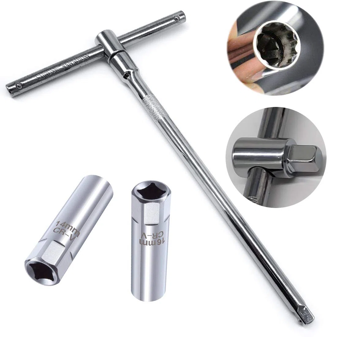 Llaves de bujías | 14mm 16mm Herramienta de instalación de removedor de Llave de Tubo de bujía | con llave en T | Unidad de 3/8 de Pulgada