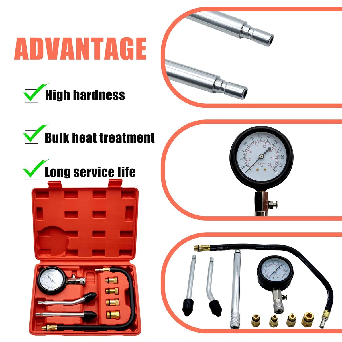 compresión probador kit de comprobador de compresión, medidor de gasolina, manómetro herramienta para motocicletas, motores fuera de borda, motos de nieve, coches
