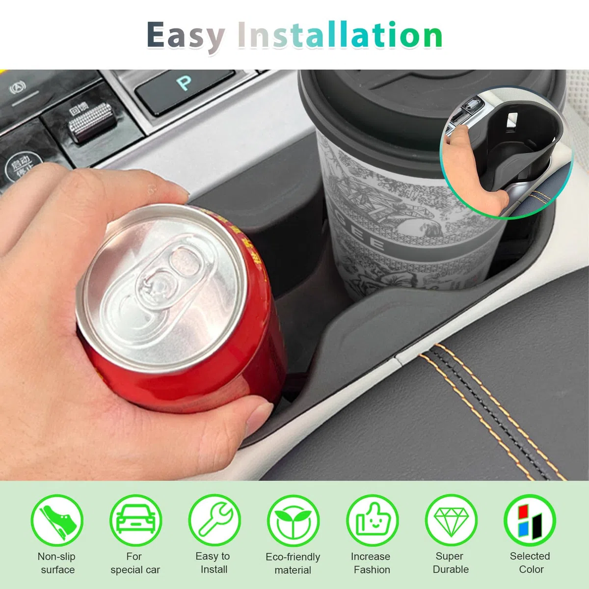 GAFAT Compatible con BYD Seal U DM-i EV 2024 2025 2026 funda protectora para portavasos, Seal U DMi 2025 TPE de goma blanda para consola central, soporte para vasos original de reserva de 4 agujeros