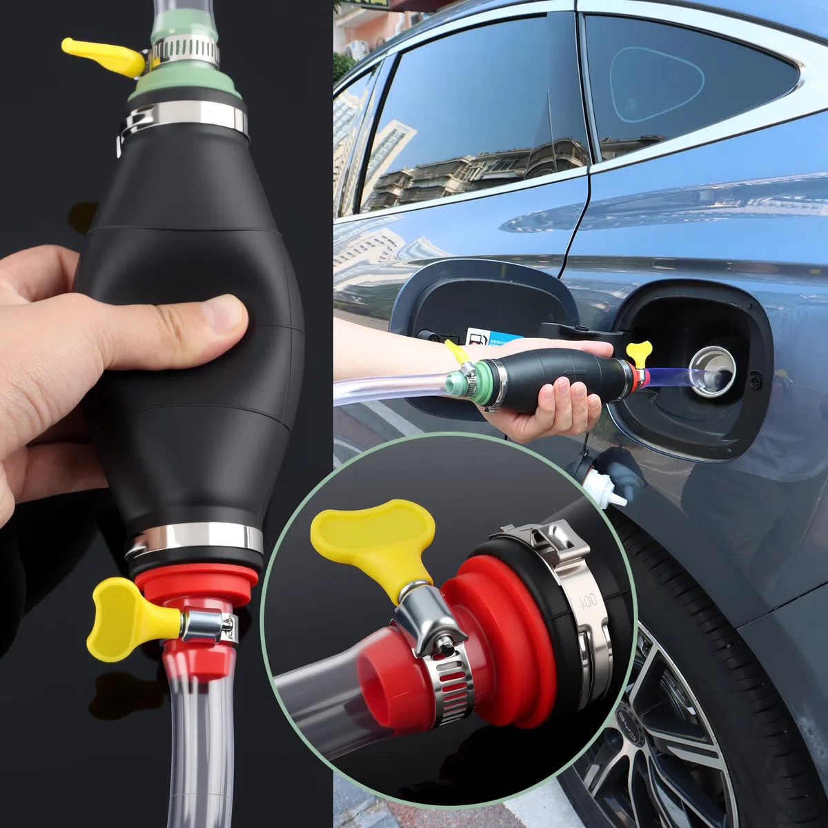 Aspirador manual XL con bomba de vacío, tubo de aspiración resistente al combustible de 2,5 m, para transferir aceite, diésel, gasolina y agua