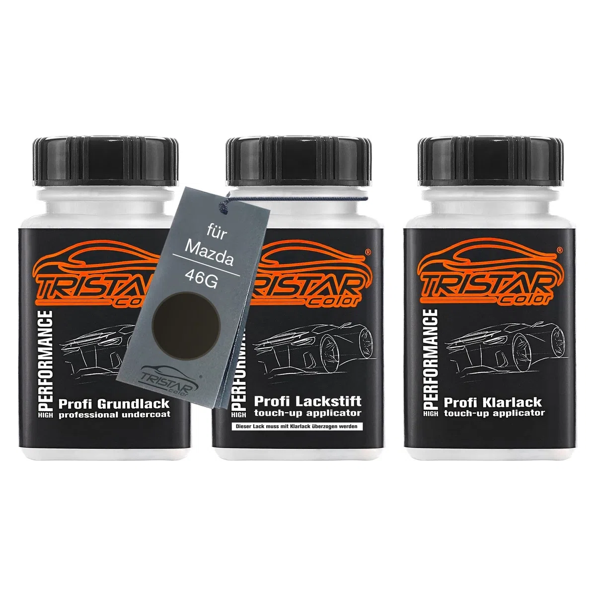 TRISTARcolor Pintura automotriz Set de lápices de retoque para Mazda 46G Machine Grey Metallic Fondo pintura base pintura transparente 50 ml cada uno