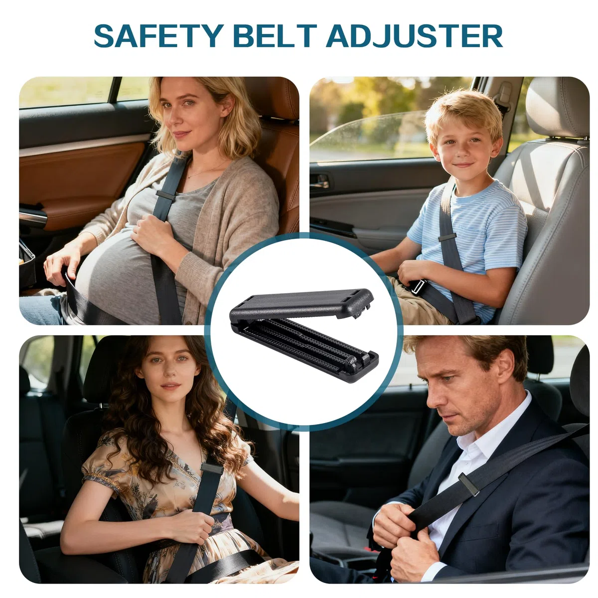Ajusteur Universal de Ceinture de Sécurité Voiture - Réducteur de Pression pour Épaules et Cou - Pince à ceinture de sécurité noire, Pinces à ceinture de sécurité de voiture polyvalente (4 piezas)