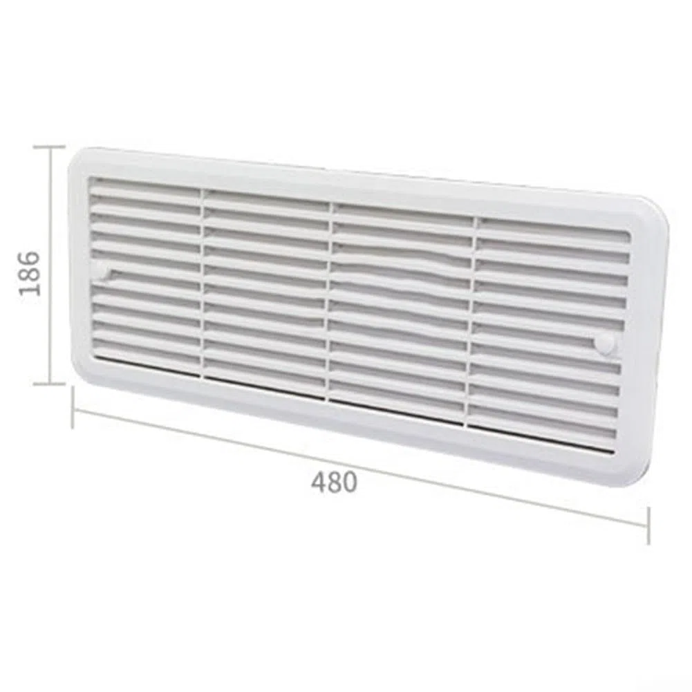 Rejilla de montaje de ventilación de refrigerador para Thetford 62445480 483 x 186 mm, material ABS blanco y negro para sistema de refrigeración de caravana, autocaravana RV (blanco)