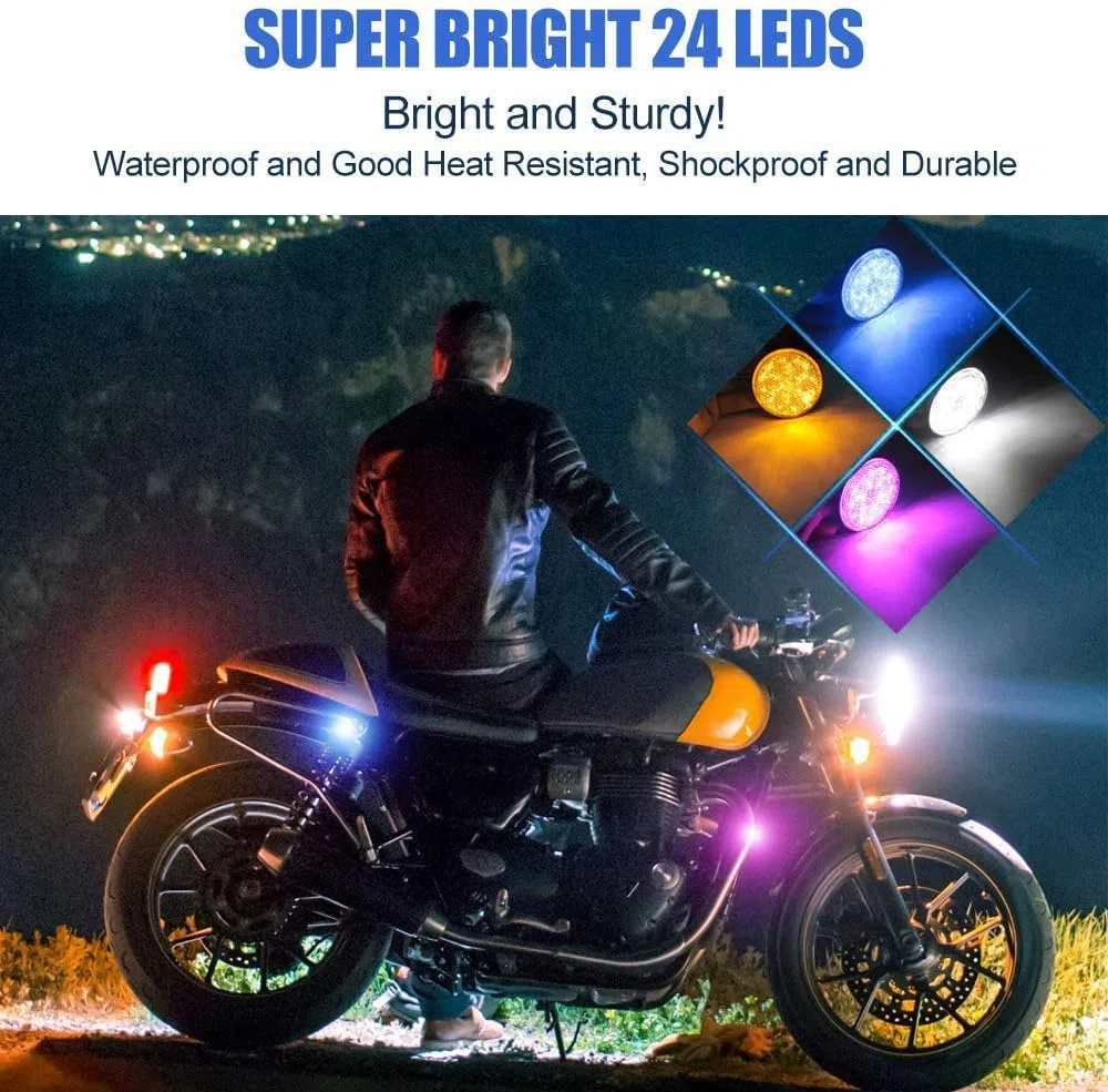 2PCS Luces Traseras Redondas,12V Luz Indicadora de Marcador Lámpara Cola De Camión Luz de Freno LED Reflector Redondo Indicador Luminoso Con Haz Alto/Bajo para Camión Motocicletas Auto(Amarillo)