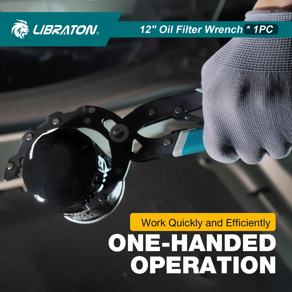 LIBRATON Llave para Filtro de Aceite de 300mm, Alicates Ajustables para Filtros de Aceite (Apertura 60-120mm), Herramienta para Quitar Filtro de Aceite, Uso con Una Mano, para Coches, Motos, Camiones