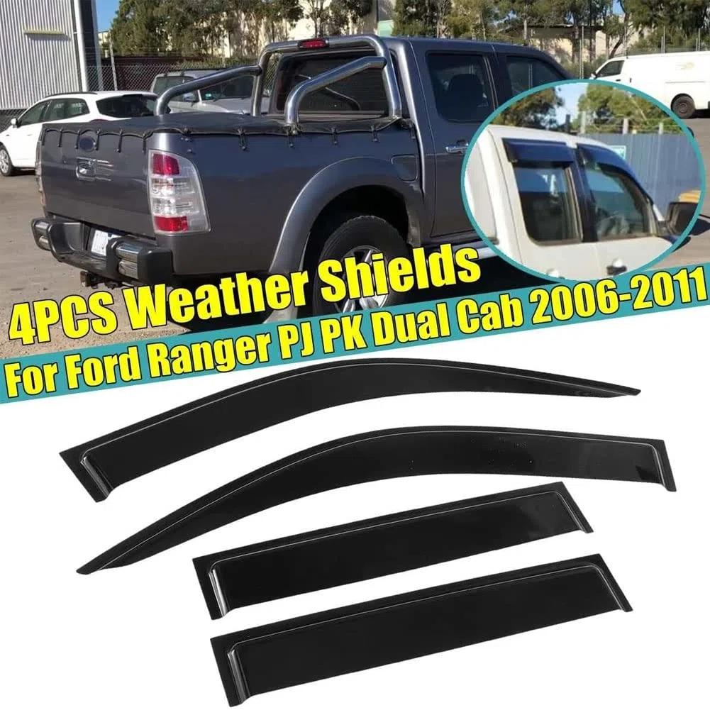 4 Piezas Deflectores de Viento Coche para Fo-rd Ranger PJ PK Dual Cab 2006-2011, Ventanas Laterales Delantera Trasera Protector de Humo de Lluvia Visera Deflector de Aire Accesorios