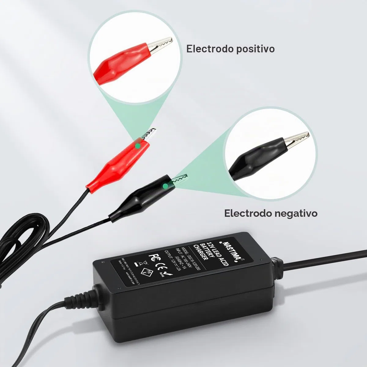 NASTIMA 12V 1200mA Cargador de Batería de Ácido de Plomo Sellado (SLA) con Protección contra Cortocircuito y Sobrecarga para Automóviles, Motocicletas, Vehículos Eléctricos con Batería de Plomo Ácido