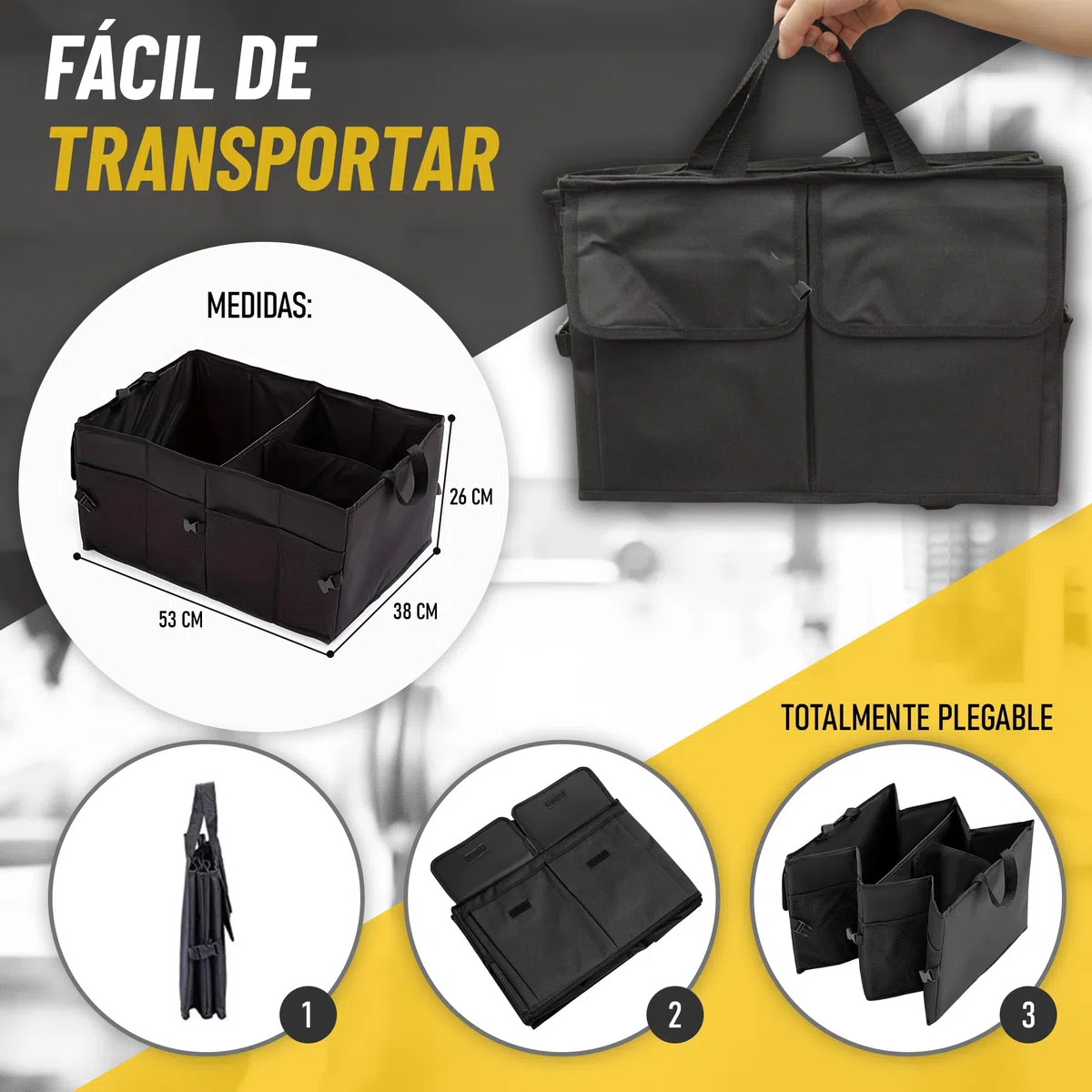 Organizador Maletero Coche, Caja Plegable Coche de Tejido Oxford y Asas Impermeable Bolsa Maletero Bolsa para Almacenamiento Furgoneta para Camper y Casa