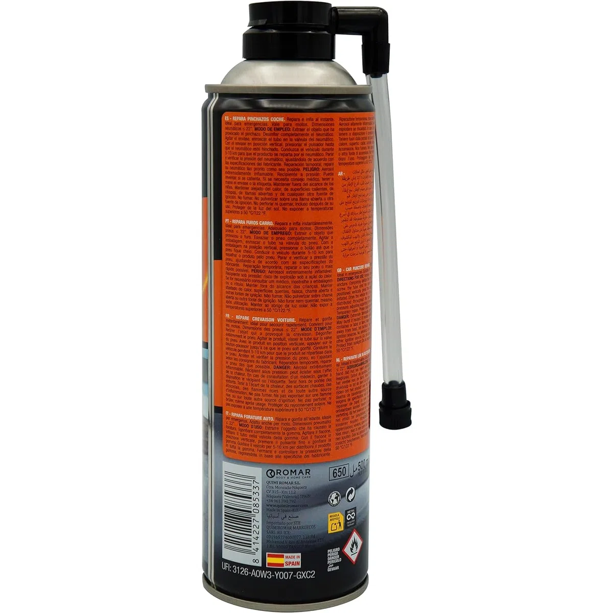 KROWN - Repara Pinchazos Coche, Spray Sellador de Emergencia para Reparar Rueda Pinchada 500 ml