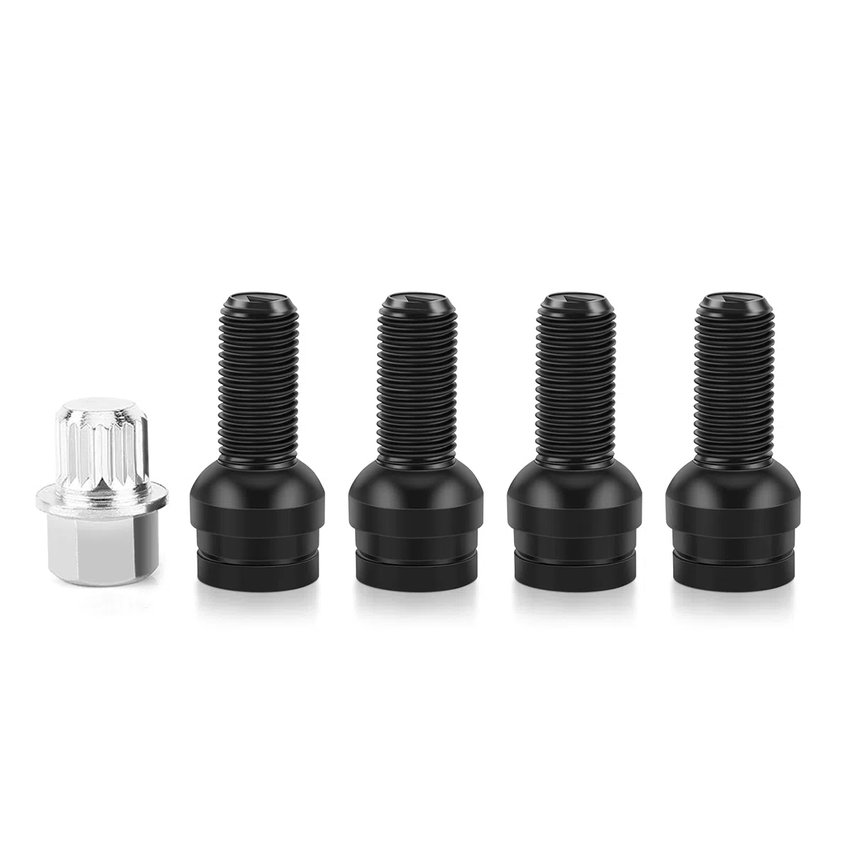 Tuerca Antirrobo de Rueda de Coche, Perno de Acero Negro, M14 x 1.5mm, Conjunto de Seguridad Bloqueable