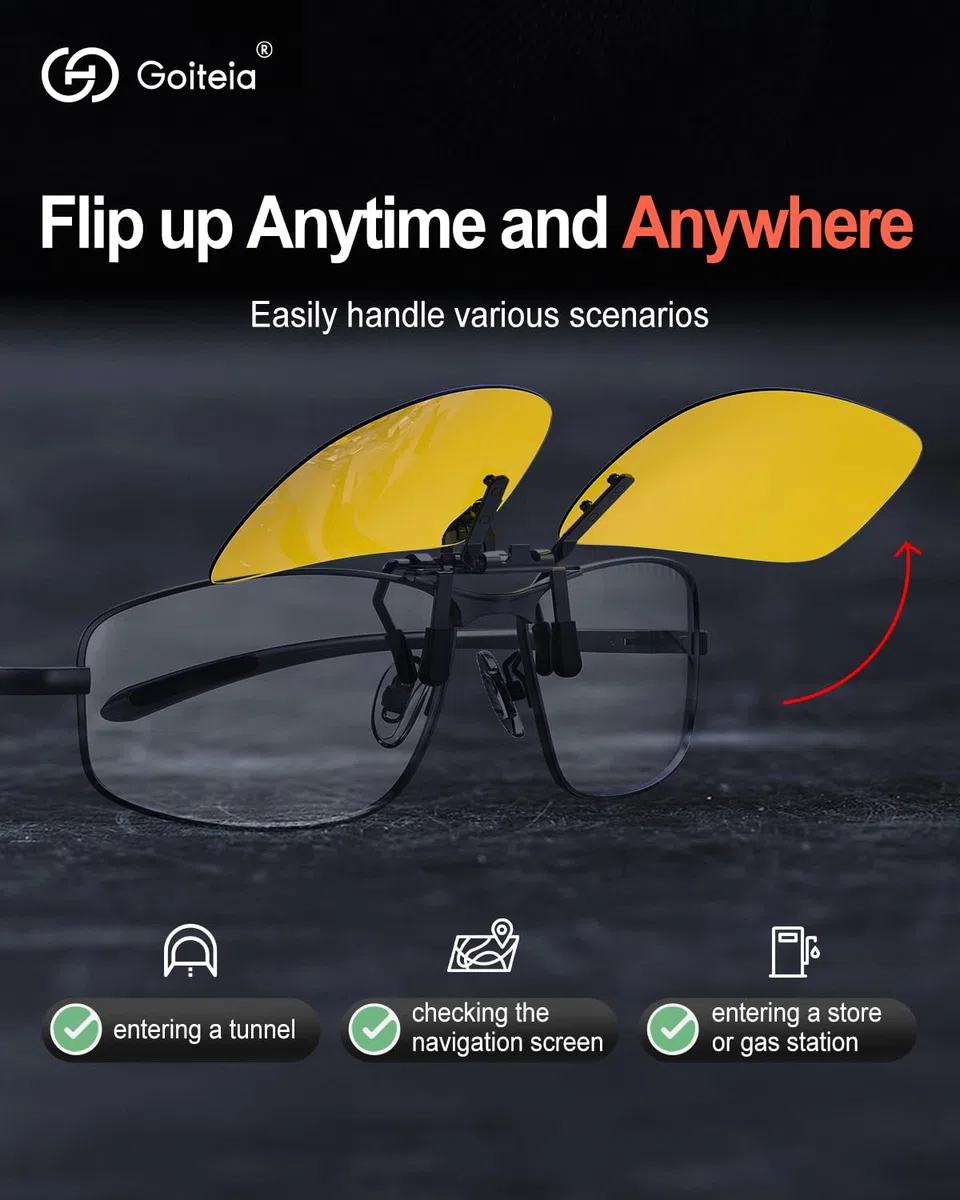 Goiteia Polarizado Clip en Gafas de Conducción Nocturna Antideslumbramiento para Hombres Mujeres Flip up,Minimiza eficazmente el deslumbramiento de los faros