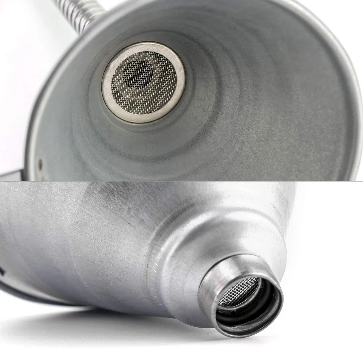 QWORK - Embudo con Manguera de Acero de 5.5'' / 140mm con Filtro para Todos los aceites, Agua, Combustible diésel y Otros líquidos, longitud 370mm