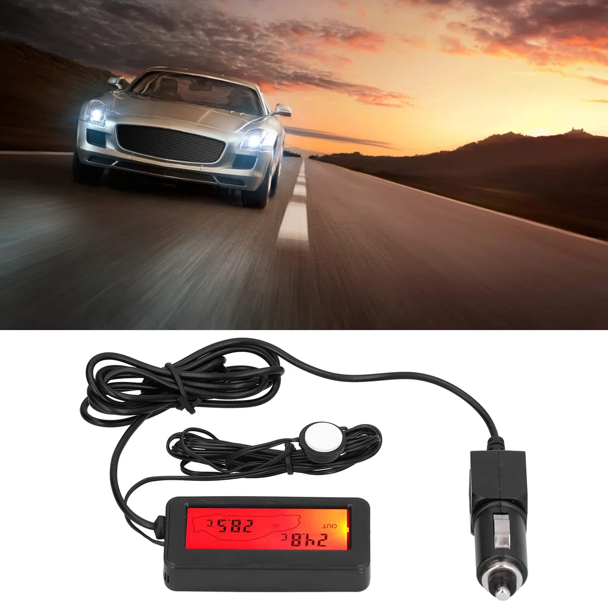 Termómetro LED Digital DC12V Mini Termómetro de Coche Medidor de Temperatura Electrónico Suministros para Interiores y Exteriores Instrumento de Medición(Rojo)