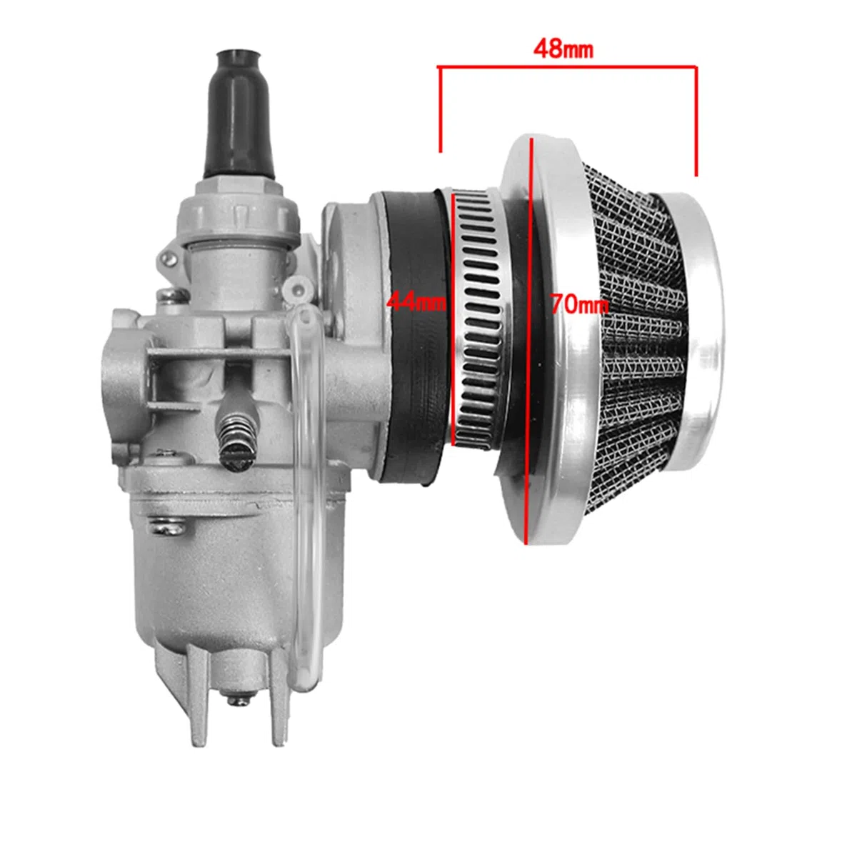Viviance Carburador Carb Carby + Acero 44mm Filtro de aire + Pila compatible con 47cc 49cc Mini Moto Dirt Pocket Bike ATV Quad Go Kart Minimoto - Filtro rojo