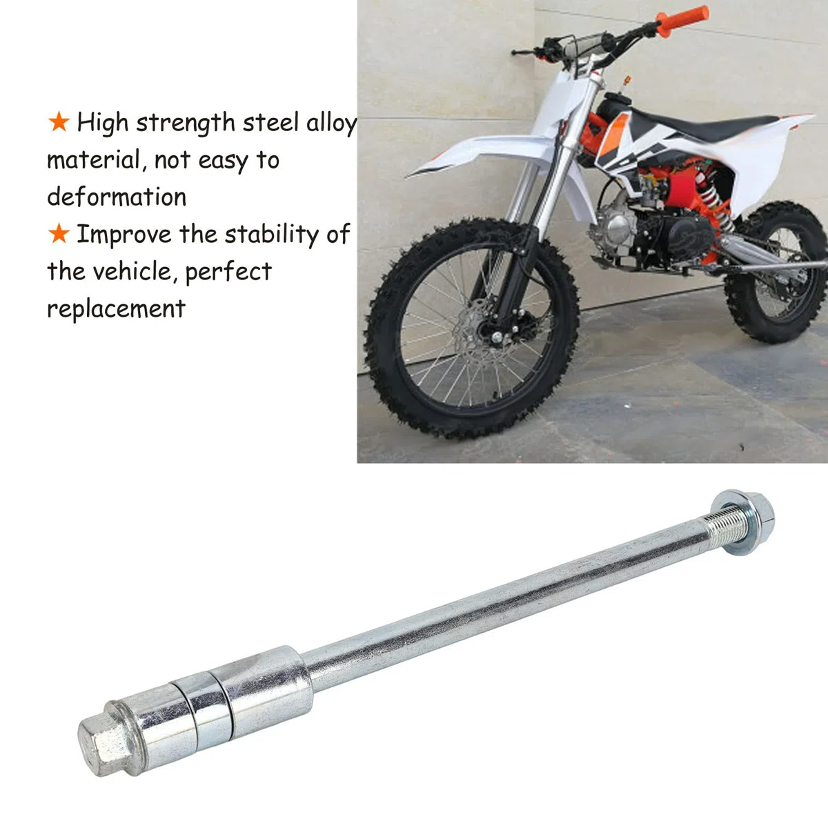 Eje Trasero Delantero De 12 Mm Y 230 Mm con 3 Juntas De Repuesto para Bicicleta De Cross De 125 CC Y 140 CC