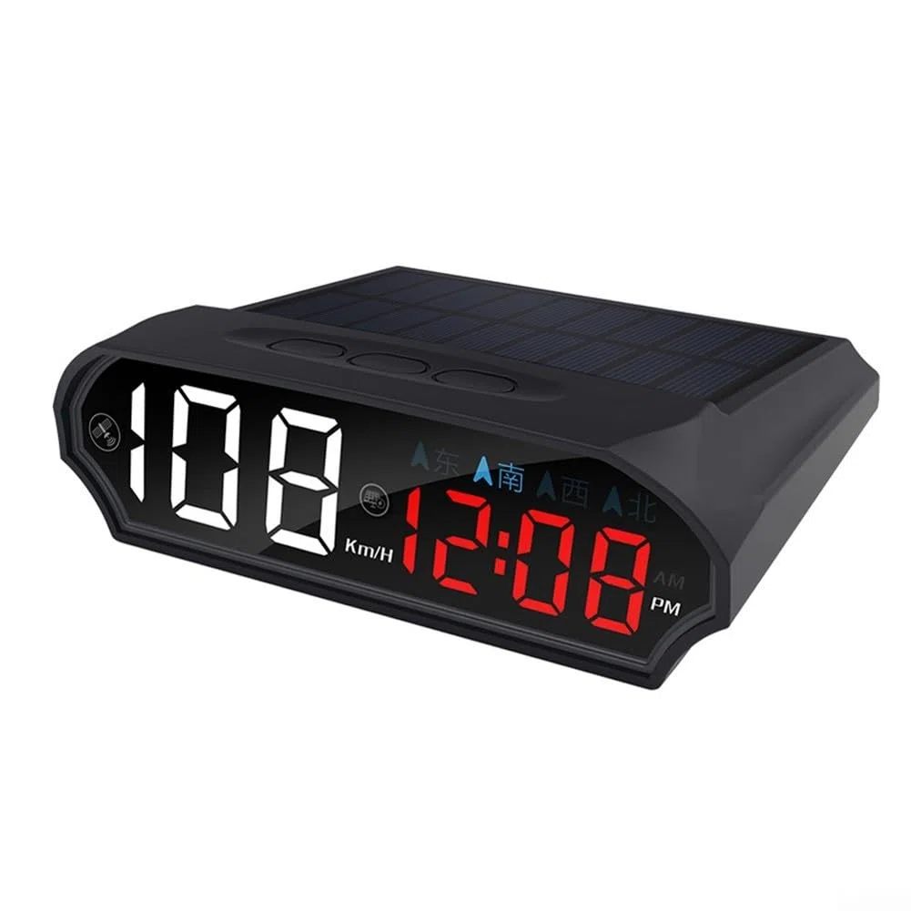 Coche solar HUD con velocímetro GPS y brújula, pantalla LED multicolor inteligente de detección de luz para salpicadero de vehículo
