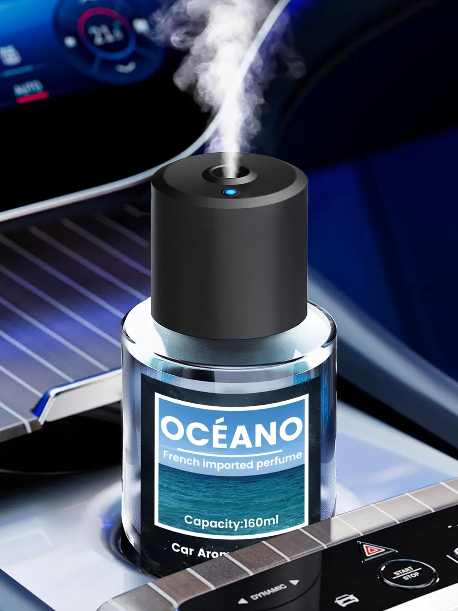 160ml Gran Capacidad Ambientador Difusor de coche, Difusor de Fragancias para Automóvil con 160ml Perfume (Océano), Duración 9-12 Meses, 5 Modos, Atomizador Ultrasónico, Auto On/Off, BJ 011