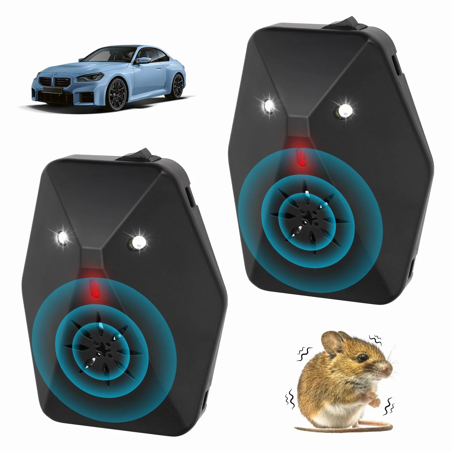 LURICO 2PCS Repelente de Ratones Ultrasónico Dispositivo Eficaz para Automóvil Repelente de Vida Silvestre Controle Eficazmente Visones, Ratas Entra al Motor Apto para Todos Los Vehículos