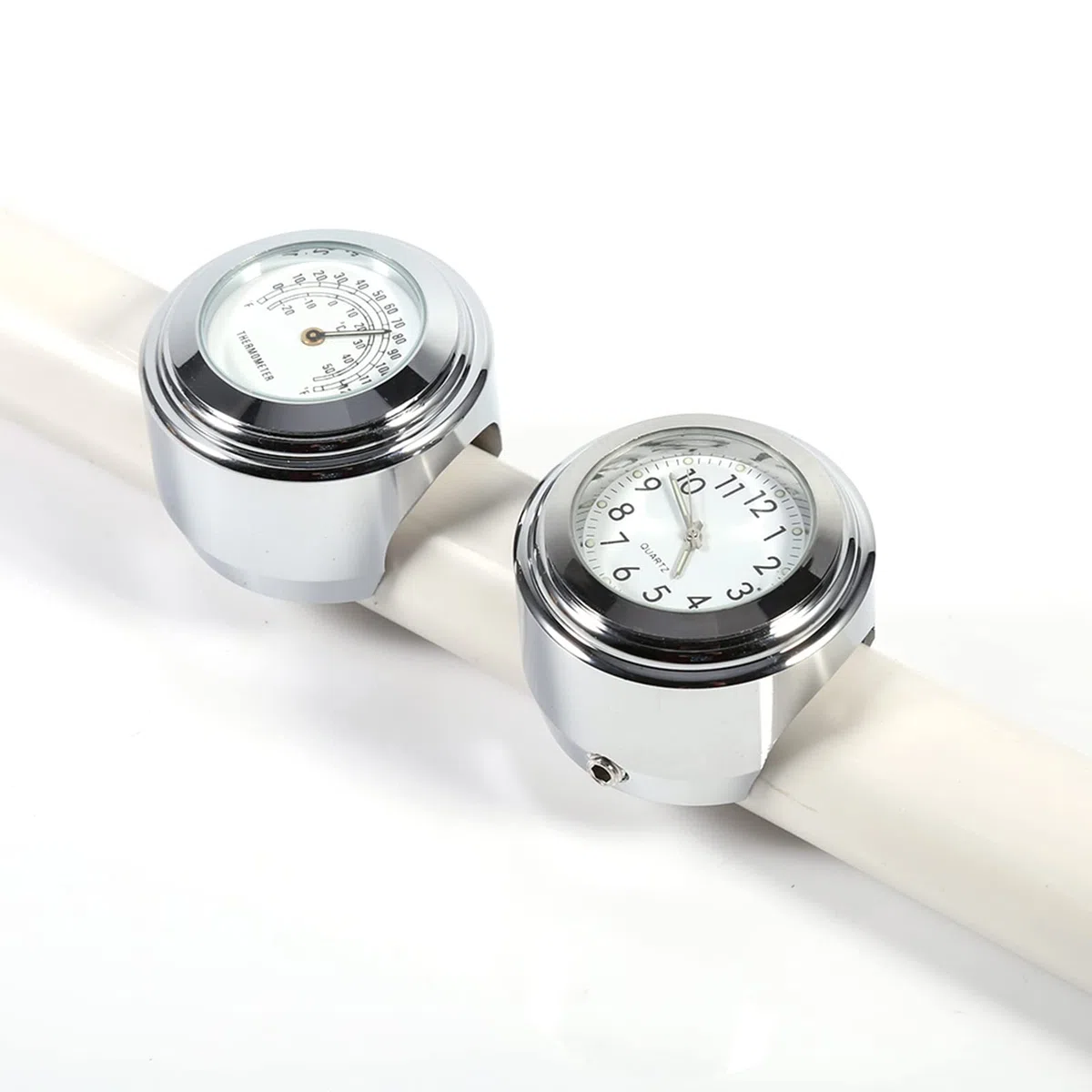 Tyenaza Reloj de Moto Manillar Universal, 1 Par 7/8 Pulgadas Relojes de Manillar de Motocicleta y Termómetro, Impermeable a Prueba de Polvo Universal Moto Cromo Reloj Temp, para Motocicletas(Blanco)