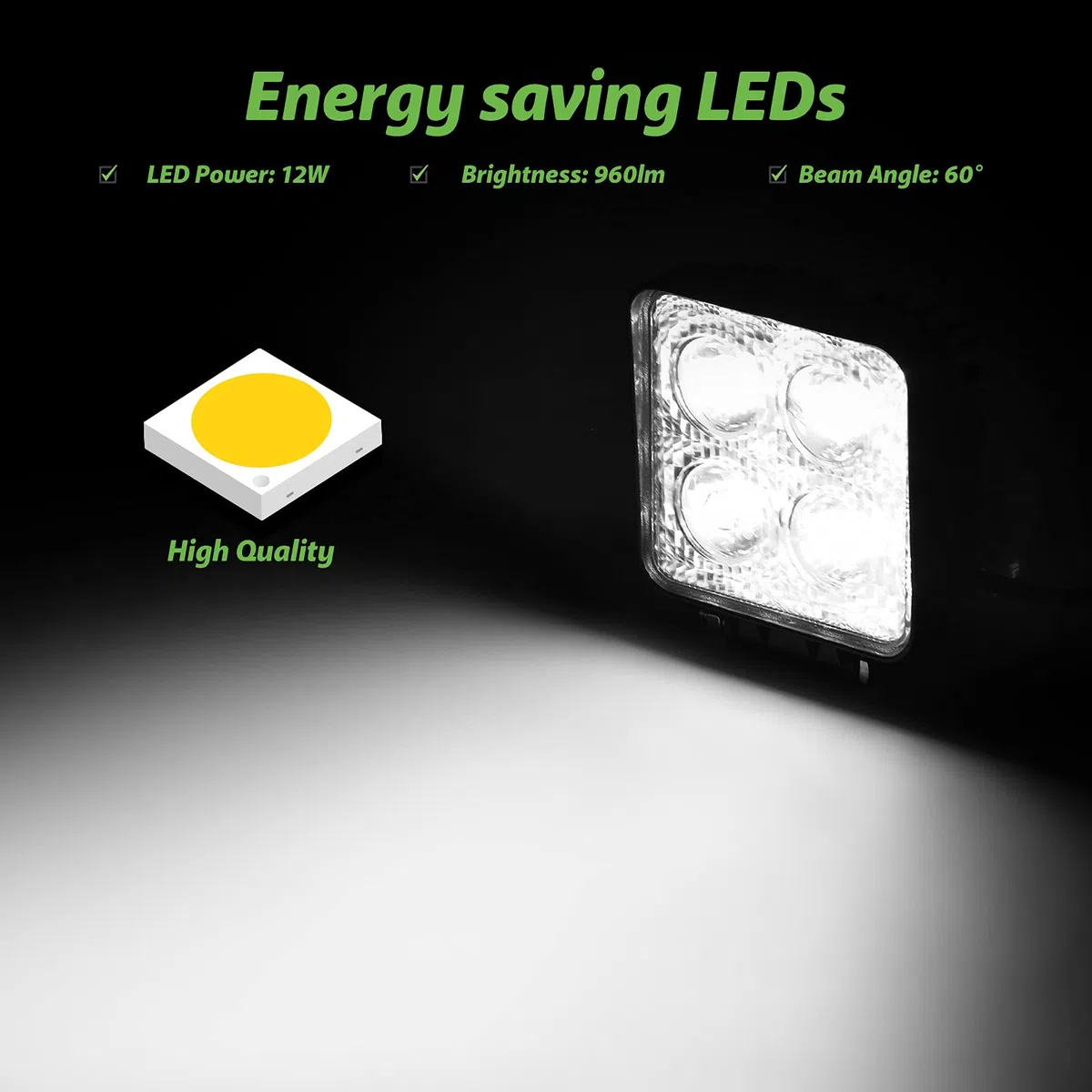 Viugreum 12W Foco LED Offroad luz, Focos de Coche LED IP67 1200LM, Led Auto Luz de trabajo Foco Lampara Resistente Al Agua para tractor jeep barco camión
