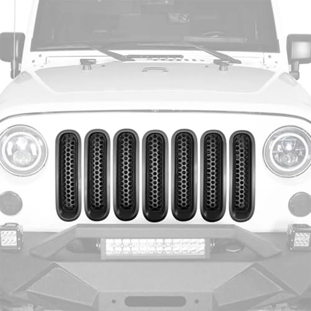 Cubierta de rejilla delantera para modelos Jeep JK Wrangler e Infiniti, repuesto para automóviles en negro con chapado en plata, parte exterior de plástico ABS para automóvil, 13.6 x 6.4 x