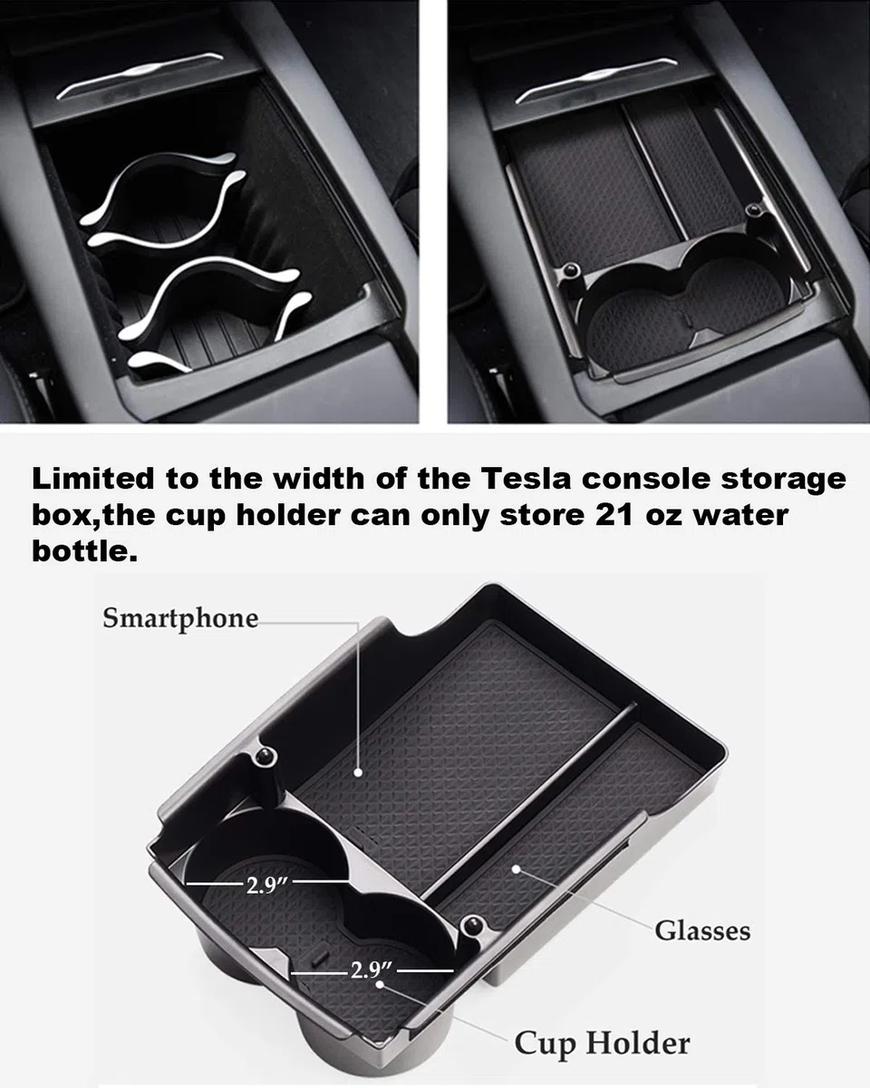 Jaronx - Organizador de Consola Central Compatible con Tesla Model X/S, Caja de Almacenamiento para reposabrazos + portavasos, para Accesorios Tesla Model S/X 2016 2017 2018 2019 2020 2021